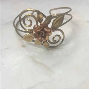 Gold and Copper Floral Cuff Bracelet